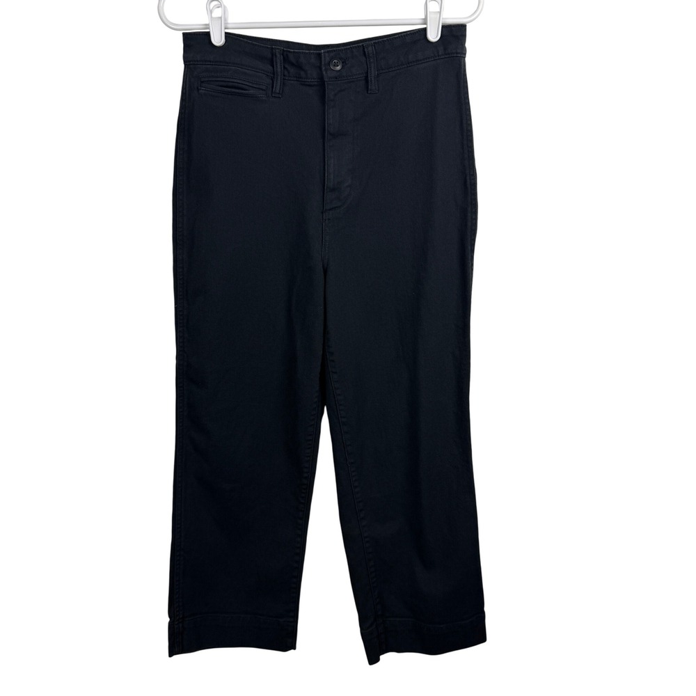 Quince Women's Black Crop Pants 28 High Rise Wide Leg Utility Pockets Casual - Picture 3 of 9